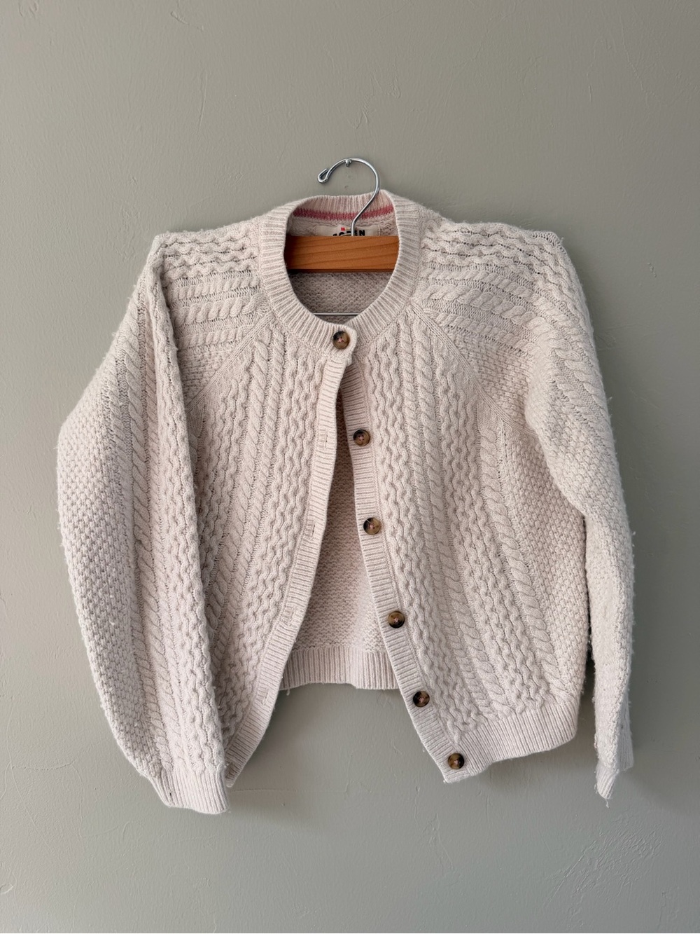 Mini Boden Girl’s Cream Cable Knit Button-Up Sweater Cardigan